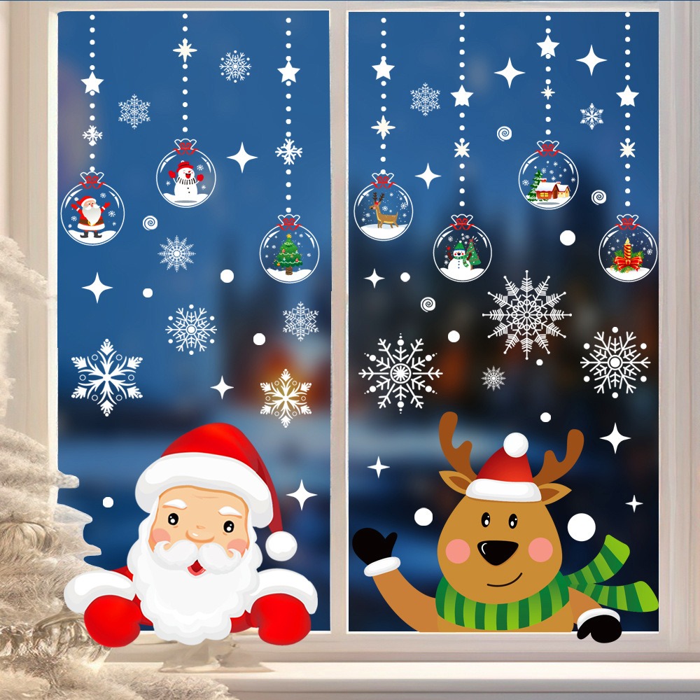 Snowflake Window Decal - Cartoon Kerst Kerstman Raamsticker Elanden Sneeuwvlok