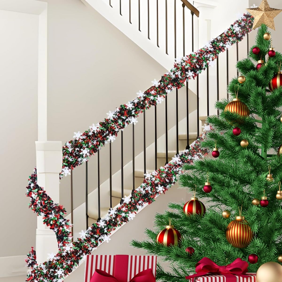 6,56 voet lange groen-rode ker - Tinsel Garland Decoration recensie en prijs