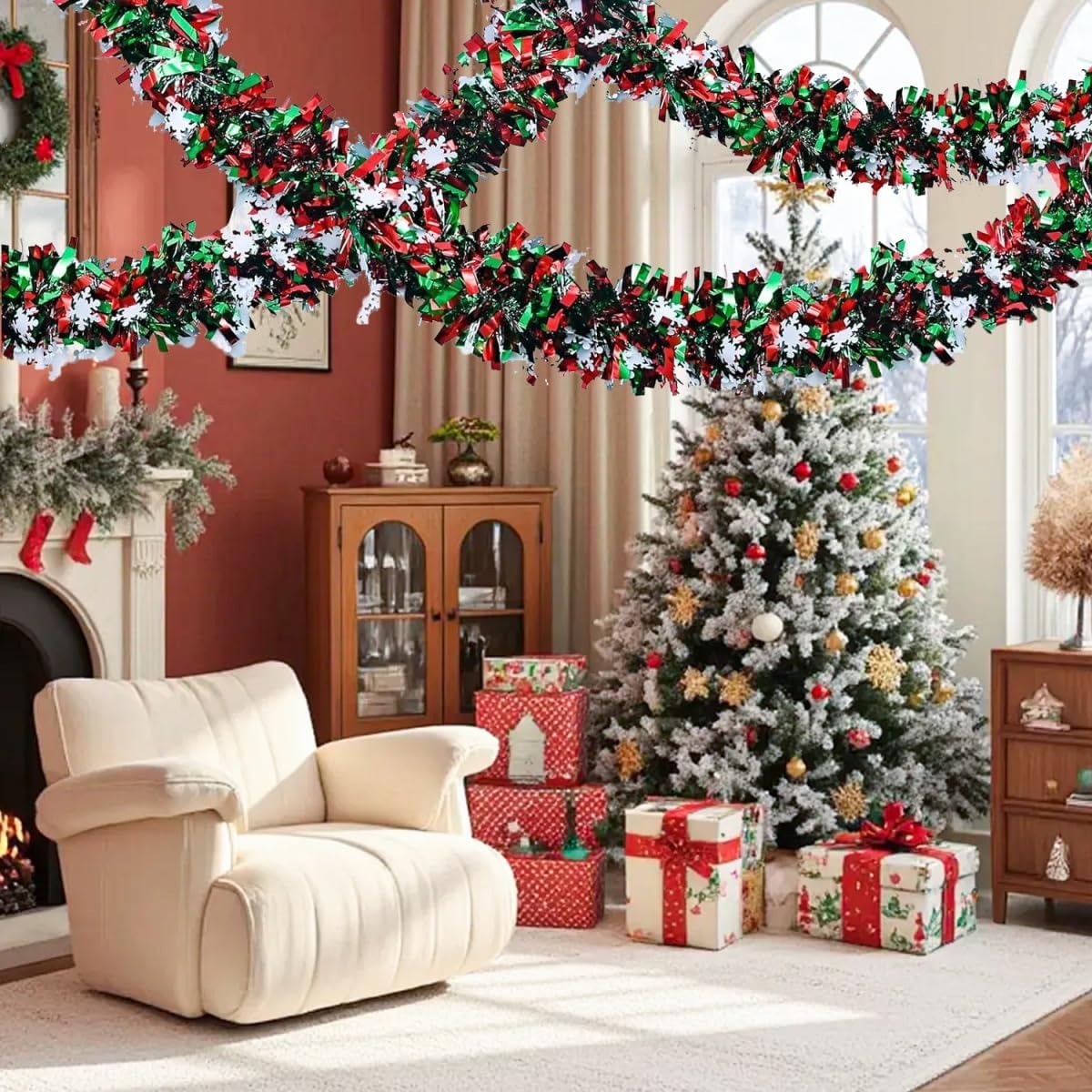 6,56 voet lange groen-rode ker - Tinsel Garland Decoration recensie en prijs