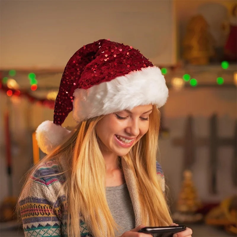 Dubbellaagse Pailletten Kerstm - Santa Hat Plush recensie en prijs