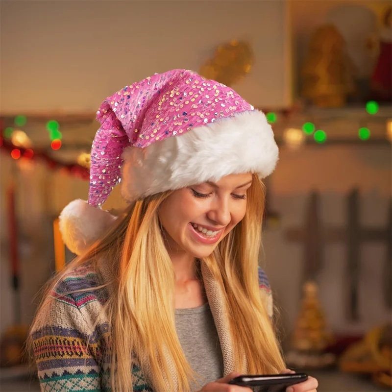 Dubbellaagse Pailletten Kerstm - Santa Hat Plush recensie en prijs